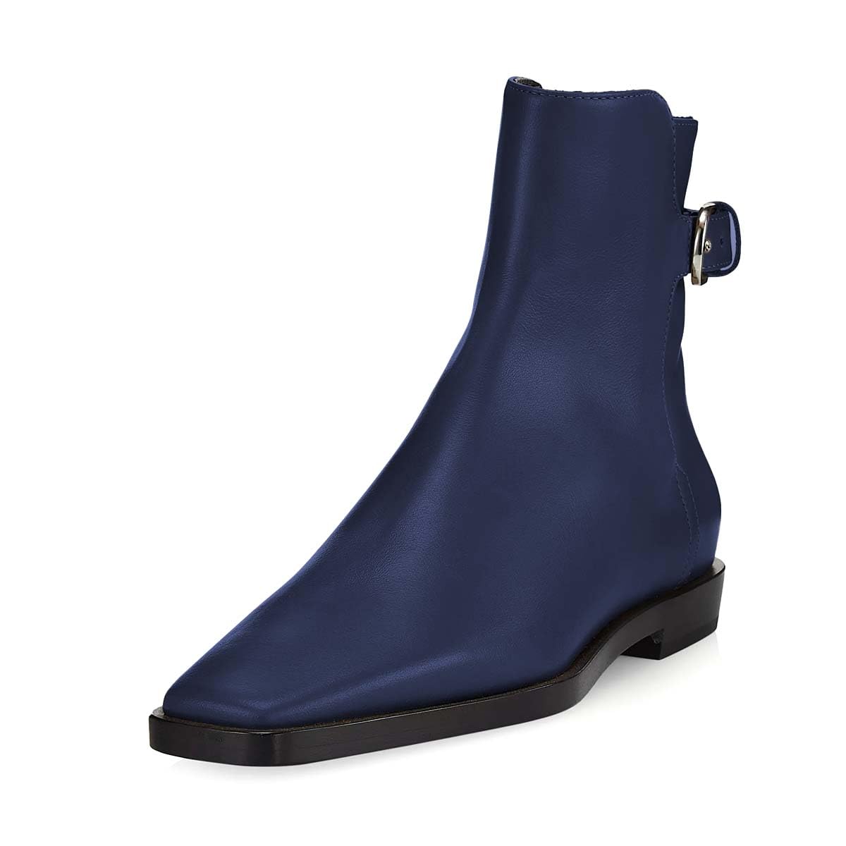 Women Square Closed Toe Flats Ankle Boot Strap Buckle Low Heel Short Booties Office Business Formal Shoe Size