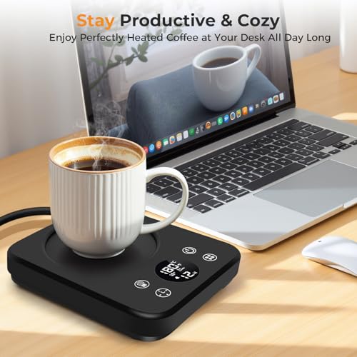 Image of Fastest Heating Mug Warmer - 36W Coffee Mug Warmer for Desk with Temperature Display, Smart Candle Warmer, 2-12Hours Auto Shut Off - Coffee Accessories Keep Beverages Coffee Warmer(Black