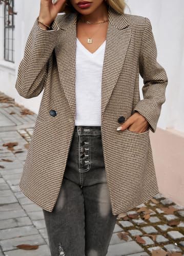 yoeasy Women's Casual Lapel Collar Plaid Blazer Jacket Button Down Long Sleeve Gingham Work Office Suit Coat4