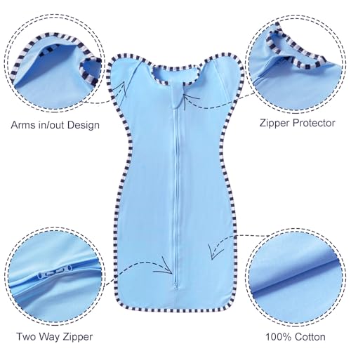 Image of Transition Swaddle, 2 Pack 100% Cotton Baby Sleep Sack | 2-Way Zipper Infant Arm Up Swaddle for Newborn Baby Boy Girl