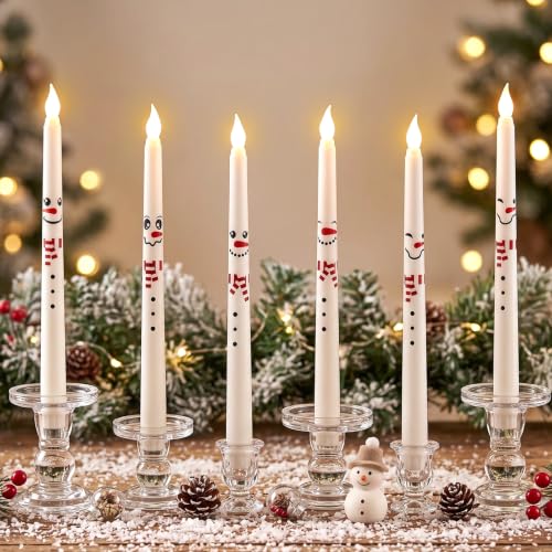 Image of Aurelema 6pcs Snowman Flameless Taper Candles with Remote for Decor Gifts