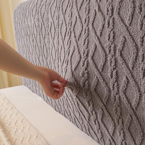 Image of HOMETHREADS Stretchable Lycra /Velvet Headboard Cover | Soft, Dust-Proof & Wrinkle-Resistant Bed Back Protector | Fits Leather, Wooden & Fabric Bedsides | for 5ft to 6.5ft Beds (Grey, 85x65cm)