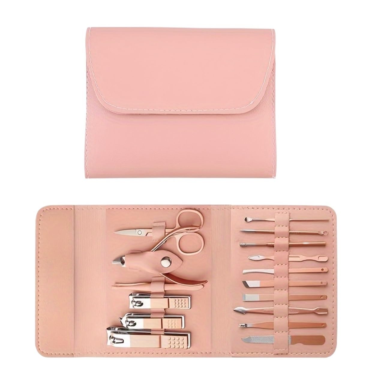 Set de manicura con estuche Juego de herramientas manicura for cortaúñas, con estuche viaje portátil, pinzas for cutículas y kit cortador(Pinkl)