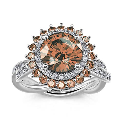 Jeulia Sterling Silver Engagement Fidget Rings Flower Anxiety Rotating Ring for Women Mother's Day Diamond Birthstone Promise Jewelry with Gift Box