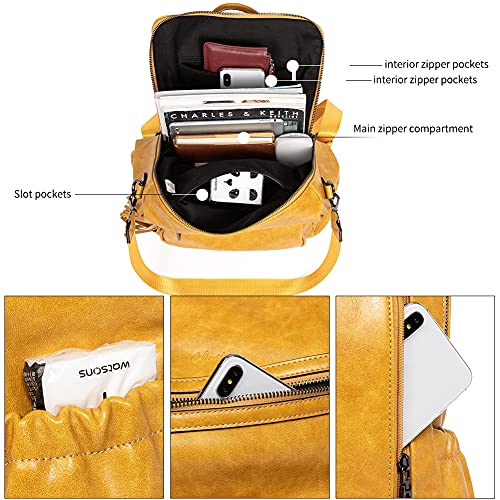Image of Backpack Purse for Women Fashion Two Toned Leather Designer Travel Large Ladies Shoulder Bags with Tassel yellow