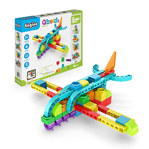 Engino: Qboidz Airplane - 5 Model Brick Building Set, Toy Construction, Coloring & Math Activities, Stack & Click Assembly, STEM Play & Learn, Kids 3+