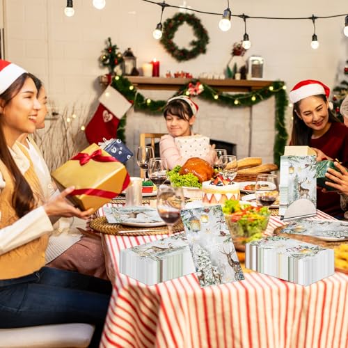 Christmas Paper Napkins,40pcs Disposable Deer Napkins Winter Paper Hand Towels for Bathroom Winter Reindeer Napkins Christmas Holiday Decorations – Image 5