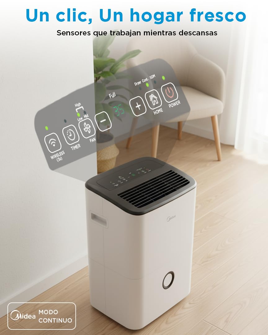 Midea Deshumidificador de Humedad 20L Silencioso | WiFi/App, Modo Secado de Ropa y Auto Antihumedad, Purificador Eléctrico Antibacterias, moho y Condensación | Ideal en habitaciones hasta 50m2/150m3