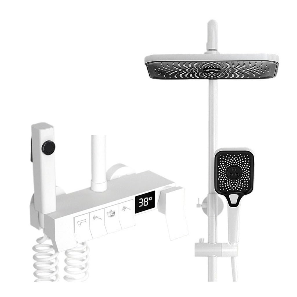 Juego de ducha for el hogar con blanca, cabezal, botón piano for baño, inteligente