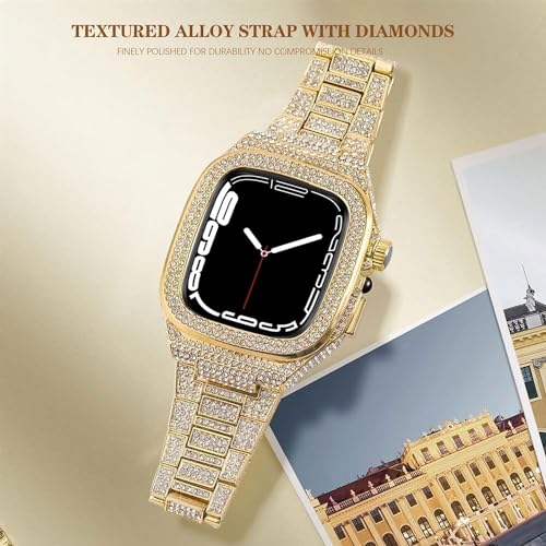 Bracelet diamant luxe Apple Watch 45mm en acier SCHIK boîtier chic