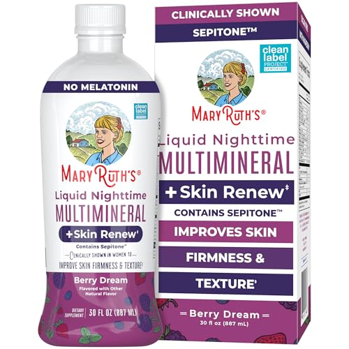 MaryRuths Liquid Nighttime Liquid Multimineral + Skin Renew | Clinically Shown in Women to Reduce Fine Wrinkle & Improve Skin Firmness | Sepitone | NO Melatonin | Magnesium | Vegan | 30 Servings