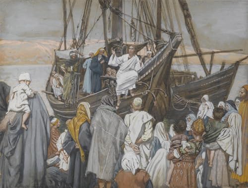 Jésus prêche dans une barque tableau vintage 60x90cm poster art mural Jacques pour déco chambre adulte