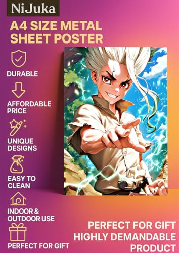 Image of NIJUKA Anime Printed A4 Size Metal sheet Poster For Home And Room Decoration | For Anime Art Fans Boys And Girls (Senku And Science)