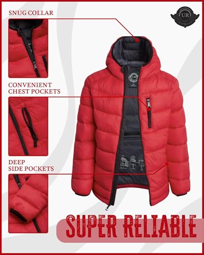 Image of URBAN REPUBLIC Boys Puffer Jacket - Packable Warm Insulated Hooded Boys Winter Coat with Pockets (Sizes 4-20)