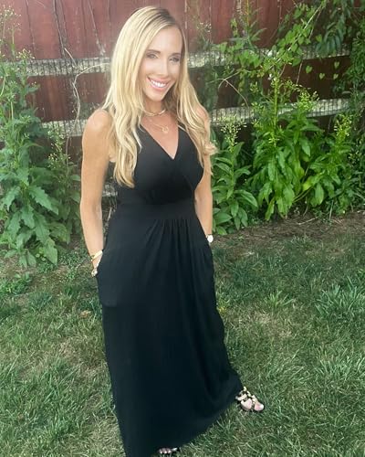 Image of AUSELILY Womens Maxi Dress Summer Sleeveless Wrap Long Dresses with Pockets | V-Neck Wrap Sleeveless Sundress, fits formal, casual, beach, vacation & daily wear