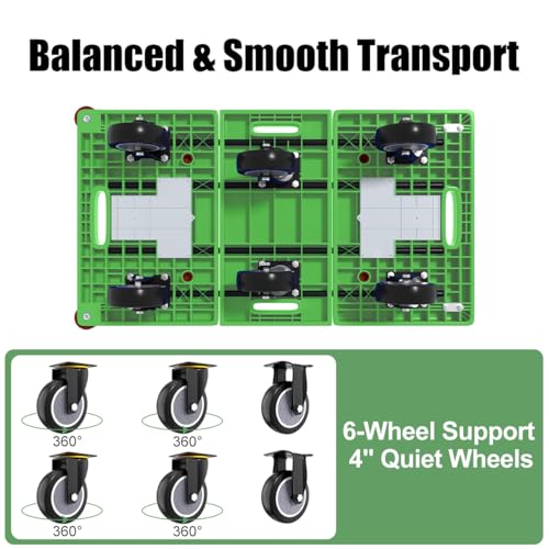 Image of WUD 1323 lbs Heavy Duty Folding Platform Cart with Extendable Deck (31''-39''), 6-Wheel Support, 4'' Quiet Casters, Thick Reinforced Flatbed Dolly for Warehouse, Garage & Moving