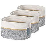 3-Pack Woven Cotton Rope Storage Basket, Foldable Decorative Storage Boxes with Handles, 15x10x9...