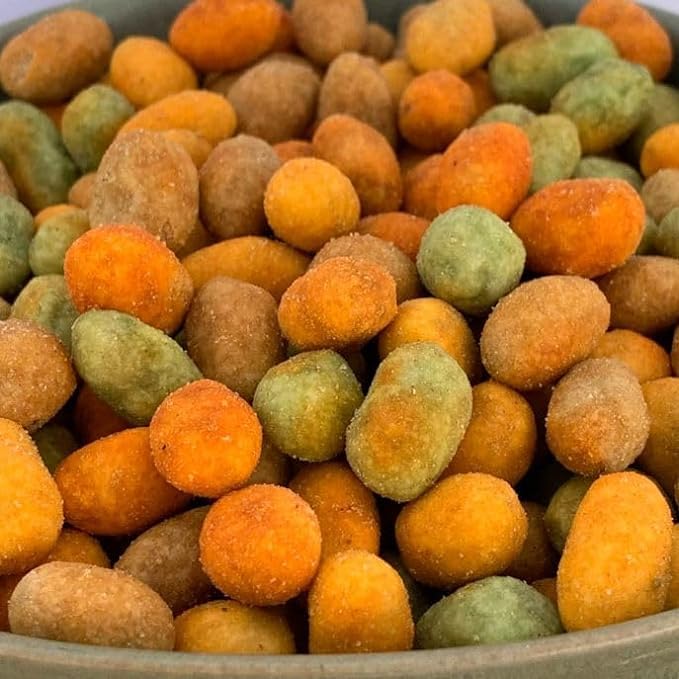 NULTHY 500g - Mix de Cacahuetes 4 Sabores, Barbacoa Pimentón Queso Wasabi, Snack Surtido Crujiente
