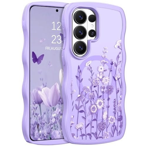Coque magnétique Samsung S26 Ultra fleurie avec dos antidérapant et bords ondulés