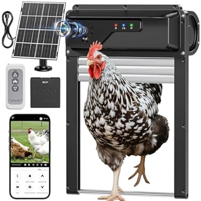 WiFi Automatic Chicken Coop Door with Camera, APP Remote Control, Smart Solar Powered Auto Chicken Door Opener with Timer, Night Vision, Anti-Pinch Safety, Smart Alerts, Space-Saving Roll-Up Design