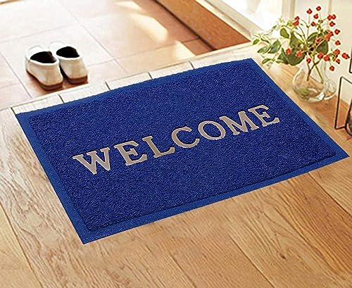 Image of Kuber Industries Welcome Doormat for Home Entrance | Anti Slip & Waterproof Paydan /Rubber Noodle Mat for Indoor, Outdoor | Chavitti | Paudan (Blue)