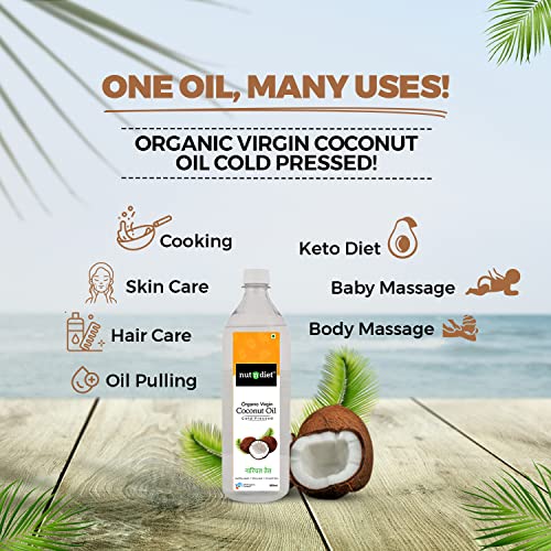 Image of Nutndiet Extra Virgin Coconut Oil | Cold Pressed, Pure & Organic Coconut Oil | Ideal for Baby Massage, Hair Care, Skin Care, Healthy Cooking, Baking, and Oil Pulling | Chemical Free and Multipurpose | 5 Litre Can