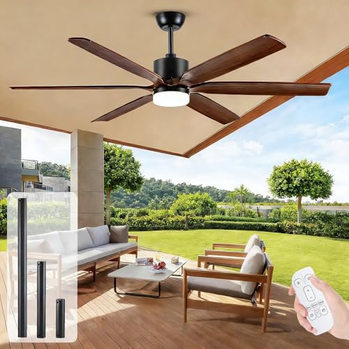 NWIASS 72 Inch Farmhouse Ceiling Fan with Light and Remote Indoor Outdoor Use, 6 Solid Wood Blades, High CFM,Quiet Reversible DC Motor, 3 CCT,3 Downrods, Ceiling Fans for Bedroom Patio