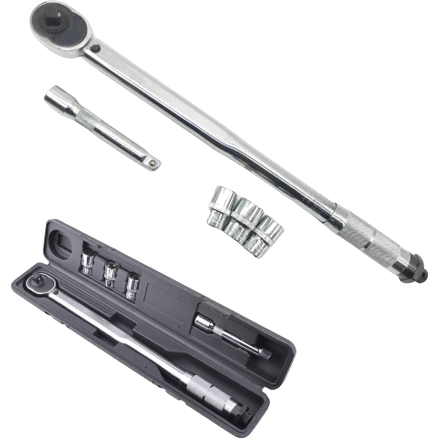 Autofather Silver Torque Wrench Set 28-210Nm 1/2" Wheel Bolt Wheel Nut Wrench Incl. 3 Sockets 17Mm-19Mm-21Mm And Extension