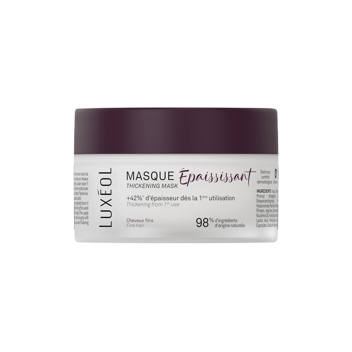 LUXEOL - Masque Cheveux Epaississant - +​42% d'Epaisseur Dès la 1ère Utilisation* - À Base d'Algue Rouge, Acide Hyaluronique & Protéine de Riz - Fabriqué en France - 200 ml