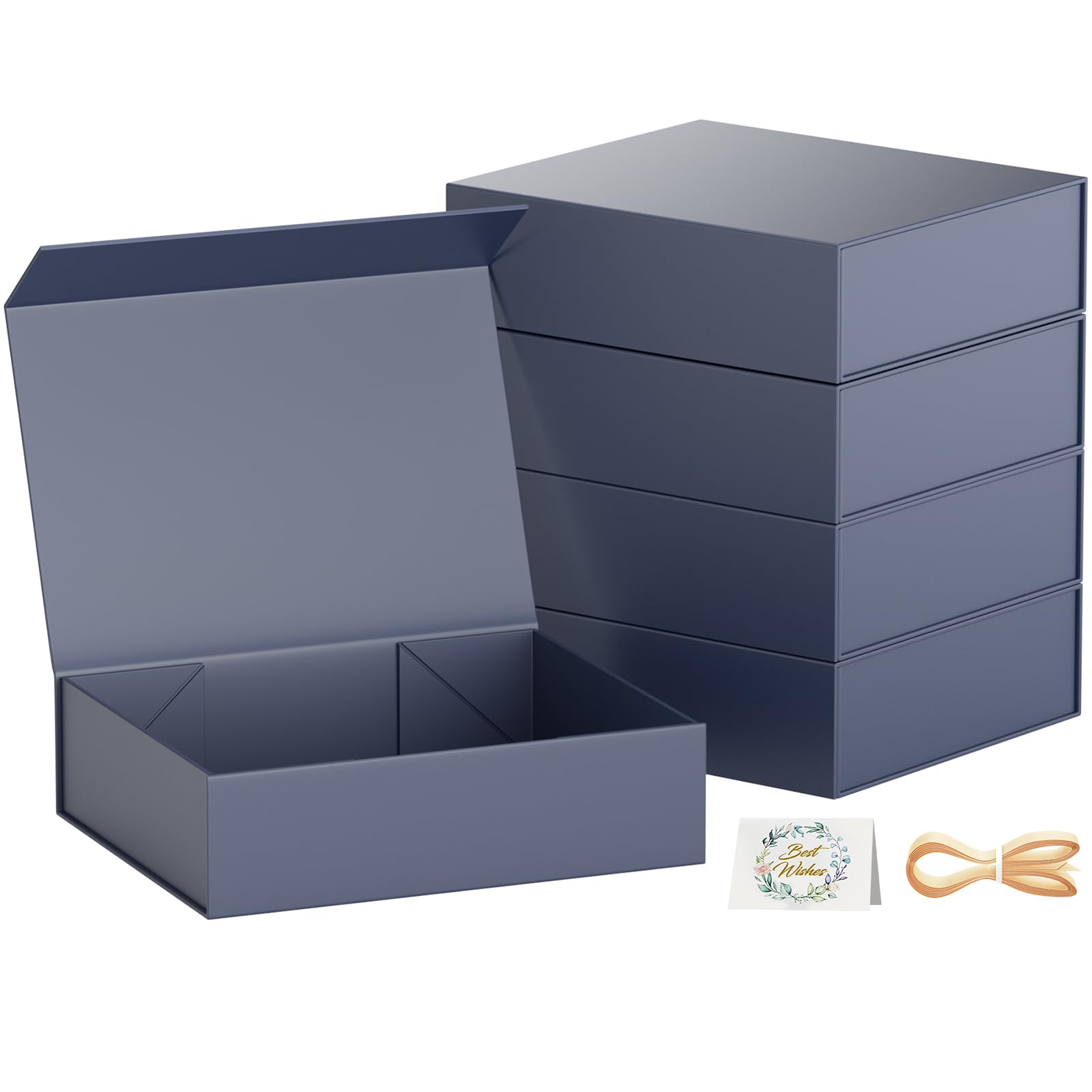 5 Pack Gift Boxes, 30 x 20 x 7.6 cm Gift Boxes for Presents with Lids Magnetic Closure Rectangle Collapsible for Groomsman Proposal Box, Wedding, Christmas, Halloween, Birthday Gift (Dark Blue)