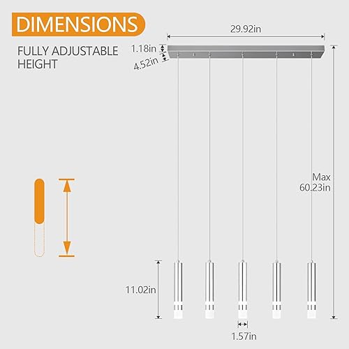 Miniatura 5 de LIANGMH Lámpara colgante moderna de 5 luces para cocina, regulable, LED, cromada, mini iluminación colgante para isla de cocina, comedor, estudio,