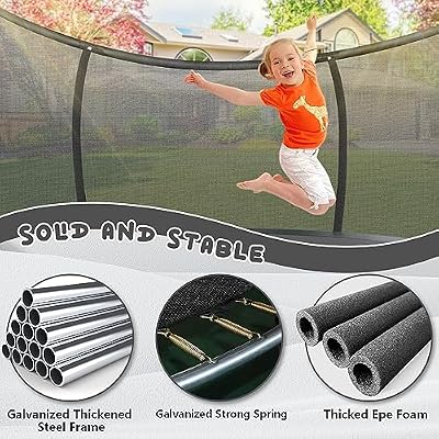 12FT 14FT Trampoline for Kids/Adults - Outdoor Recreational Big Trampolines with Enclosure Net Curved Poles and Ladder, Heavy Duty Trampoline Anti-Rust Coating, ASTM Approval