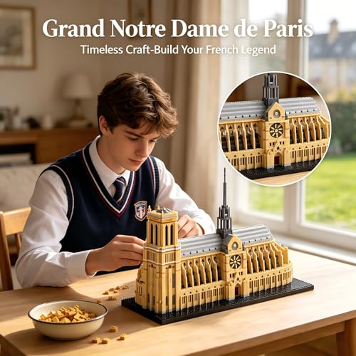 Image of Big Notre Dame Cathedral Micro Blocks Set for Adults, 7380 Pcs Large Paris Church City Architecture Building Block Sets, French Iconic Castle Gift for Teen 14+ Home Office Decor