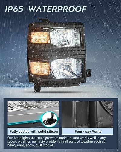 Image of Nilight Headlight Assembly for 2014 2015 Chevy Silverado 1500 Pickup Truck | Replacement Headlamp Black Housing Clear Reflector Driver and Passenger Side