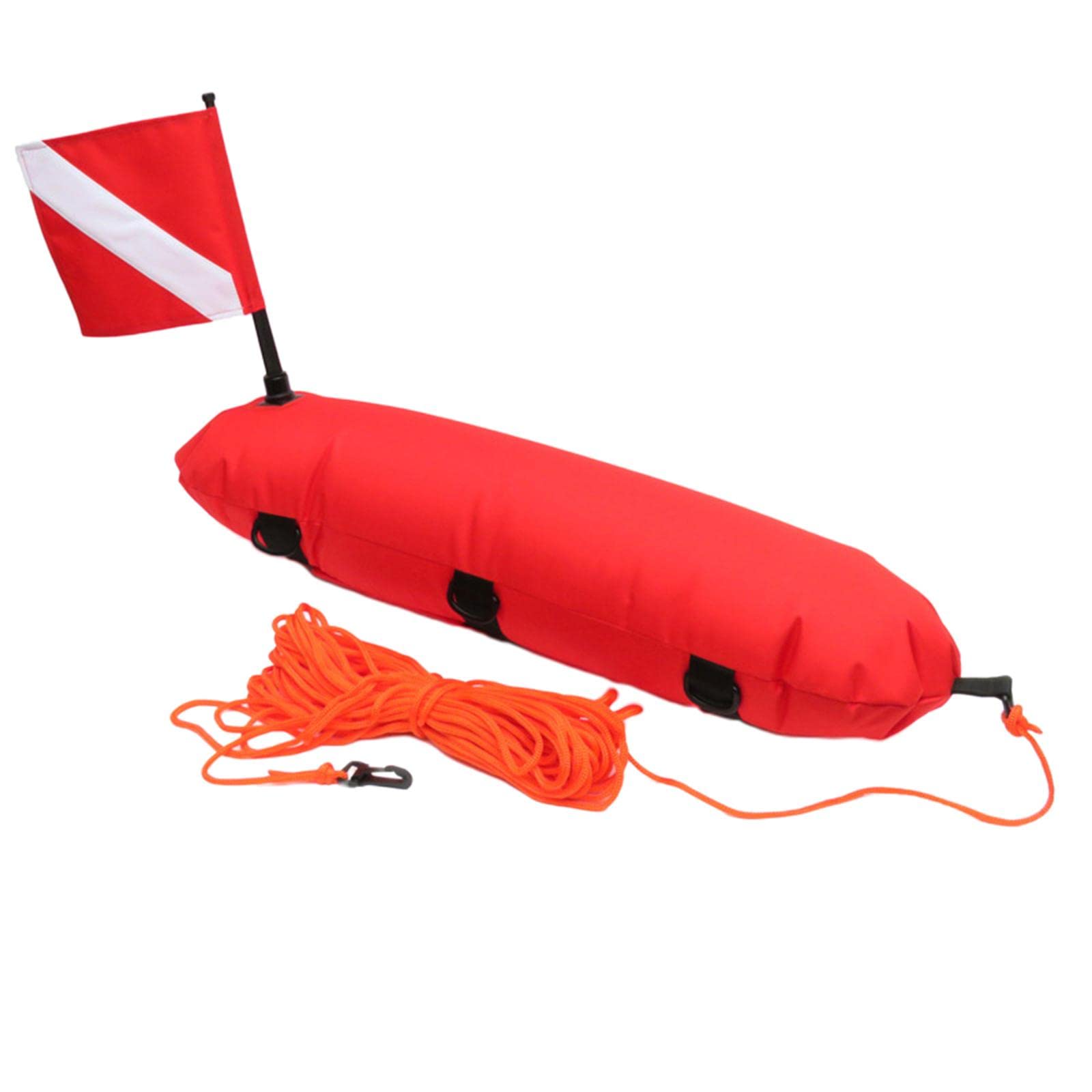 1 Set di Boa Galleggiante di Segnalazione per Immersioni Subacquee E Pesca Subacquea Gonfiabile + Bandiera Subacquea + Corda in Poliestere da 25 M/80