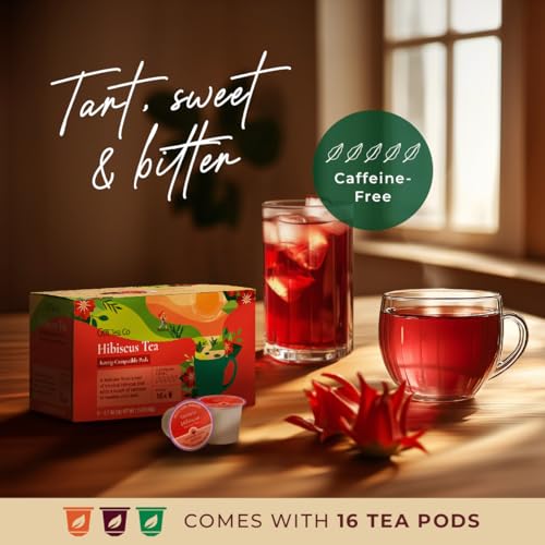 Gya Tea Co Hibiscus Herbal K Cups Tea Pods Variety Pack & Ginger Peach Black Tea K Cups Variety Pack for Keurig 2.0 &1.0