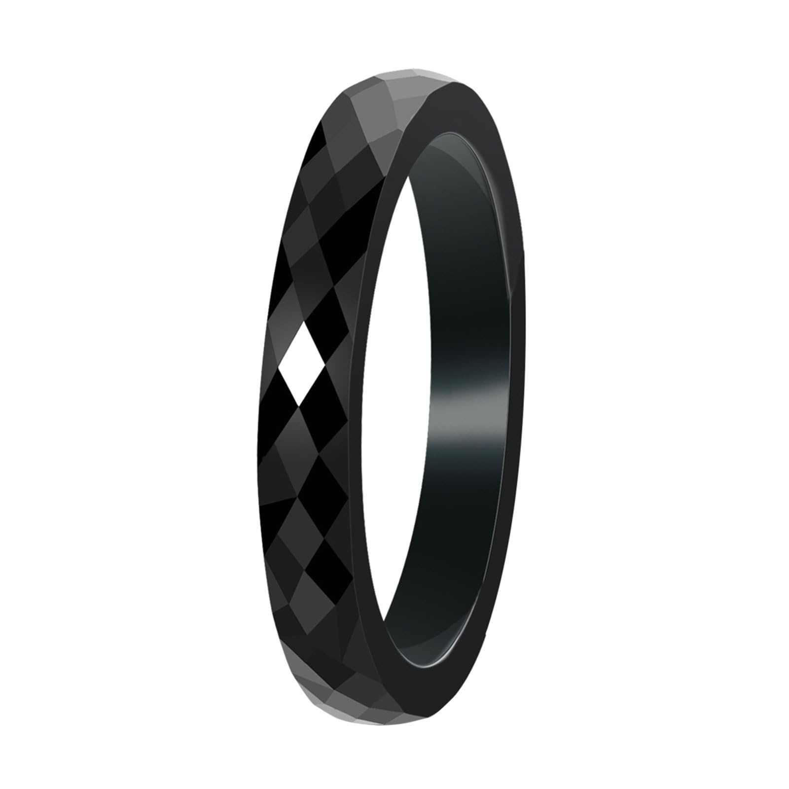 Beydodo Anillo Hombre Mujer Negro,Anillo para Personalizar 3MM con Rombo Anillos Ceramicos Hombre