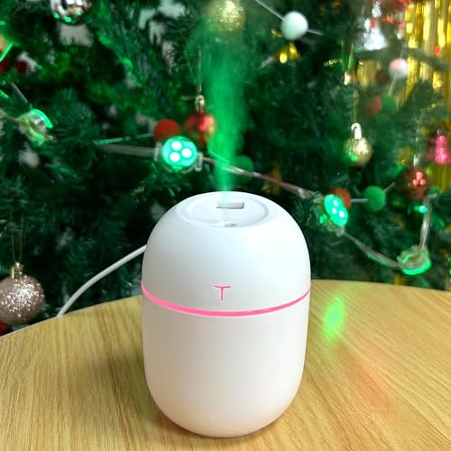 Colorful egg humidifier USB 220ml mini air humidifier 7 color night light changing portable cool Mist Small Humidifier for Travel, office, Baby room, Cars, Desk, Bedroom, (white, pink, green)