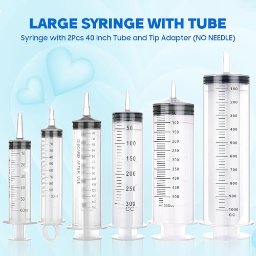 Image of 100ml /cc Syringes with Tube 40 Inch Handy Plastic Tubing and Adapter Tip