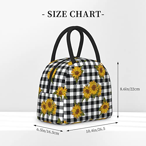 Niuyoif Buffalo Plaid Sunflower Lunch Box Reusable Insulated Waterproof Lunch Bag Cooler Tote Box With Pocket Zipper Closure For Women Men Kids Work/Travel/Picnic/School thumb #2