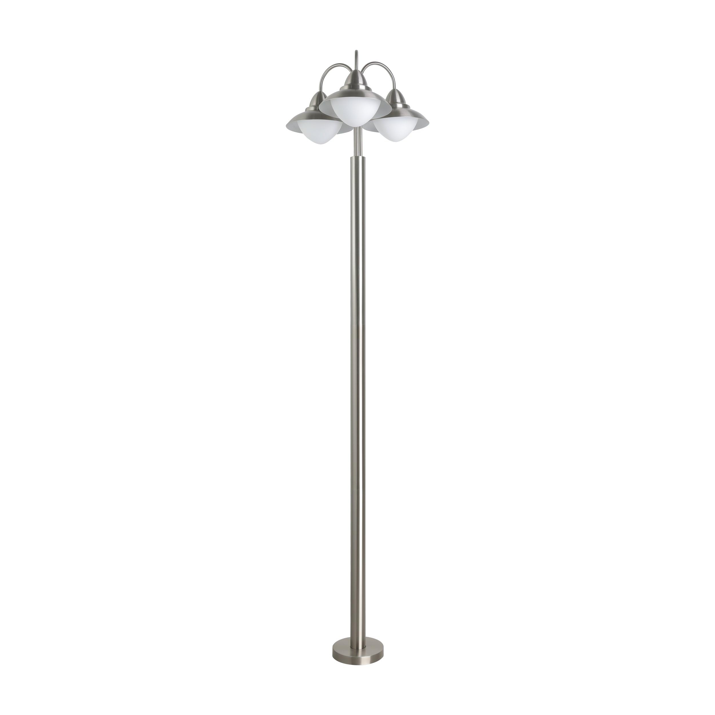 EGLO ogrodowa lampa stojąca Sidney, 3-punktowa lampa ogrodowa, lampa stojąca ze stali nierdzewnej, szkło: białe, matowy opal, kolor: srebrny, gniazdo: E27, IP44