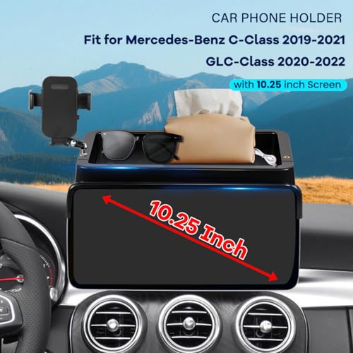Image of Car Phone Holder Compatible with Mercedes-Benz C-Class 2019-2021 /GLC-Class 2020-2022 Accessories 10.25-Inch Screen Fixed Clip, Cell Phone Mount with Dash Organizer Tray Hands-Free 360 Rotation