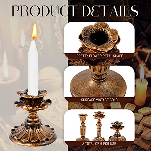 6 Pcs Vintage Candlestick Holders Taper Resin Candle Holder Retro Bronze Antique Candle Holder Floral Decorative Candle Sticks For Wedding Anniversary Table Fireplace Home Decoration #TOP2