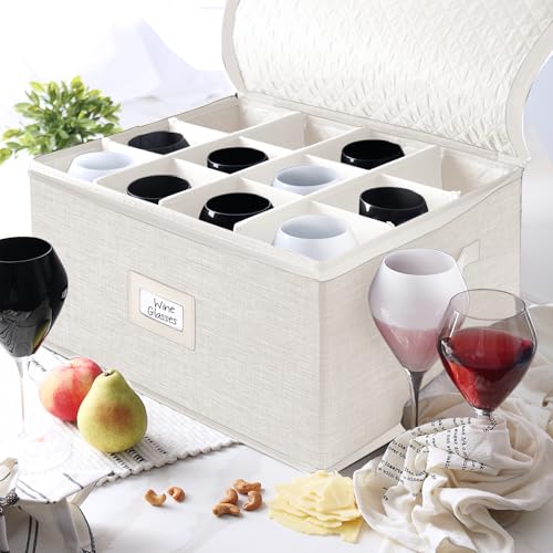 Image of Hearth & Harbor Wine Glass Storage Box with Dividers, Stemware Storage
