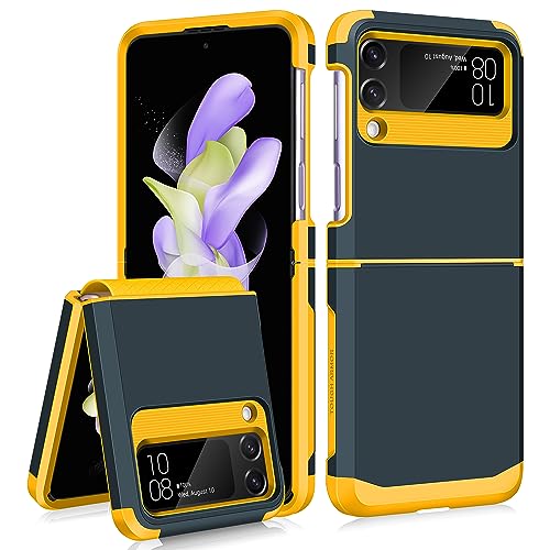 Image of SAMONPOW for Samsung Galaxy Z Flip 4 Case, Z Flip 4 Case with Upgraded Hinge Protection Dual Layer Hard PC Soft TPU Bumper Full Body Shockproof Flip 4 Phone Case for Galaxy Z Flip 4 5G Case - Blue