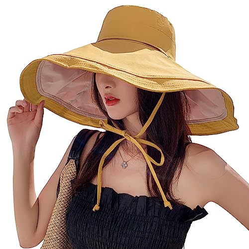 Image of HUAMULAN Women Sun Hat Summer Bucket Beach Boonie Cotton Cap Wide Brim UPF 50