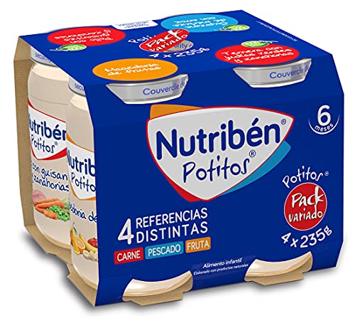 Nutribén Packs De Potitos Variados, 2 Packs De 4 Potitos De Diferentes Sabores (Carne, Pescado Y Fruta)- 2 X 4 Unidades X 235Gr