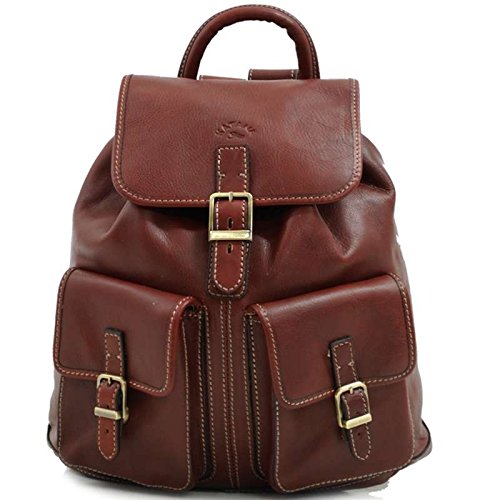 Katana: Mochila de piel de vacuno con 2 bolsillos  color marrón