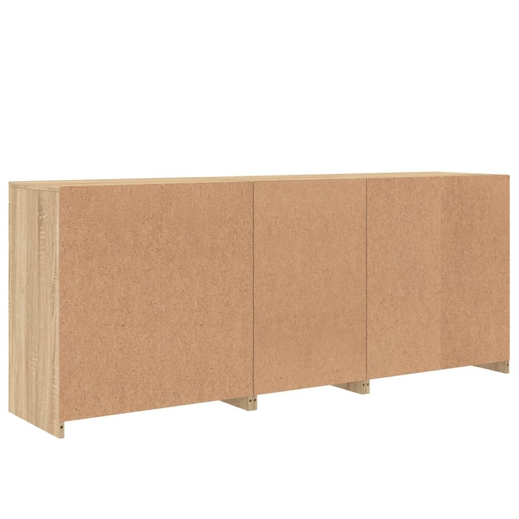 Modernes Sideboard mit LED-Lichtern, RGB, Sonoma-Eiche, 162 x 37 x 67 cm, 3 Stück, robustes Holz, viel Stauraum, praktische Türen, Displayfunktion,