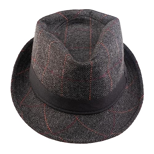 Image of The Tie Hub Dark Grey Woven Fedora Hat Wide Brim Felt Hat for Men
